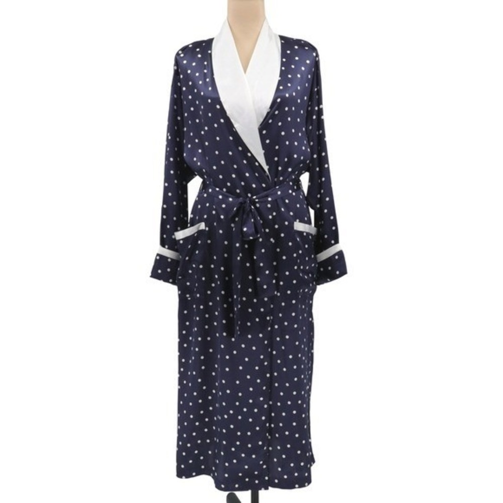 Vintage Victoria's Secret Polka Dot Full Length Robe‎ Blue White M/L Bridal - Picture 2 of 11